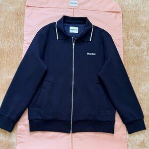 MIUMIU SS25 Knit Cotton Logo Fitted Jacket for Women, Size S